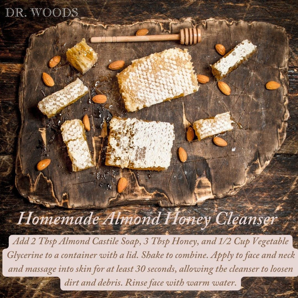 Ingrédients naturels: huile d’amande et vitamines dans Dr. Woods Castile.