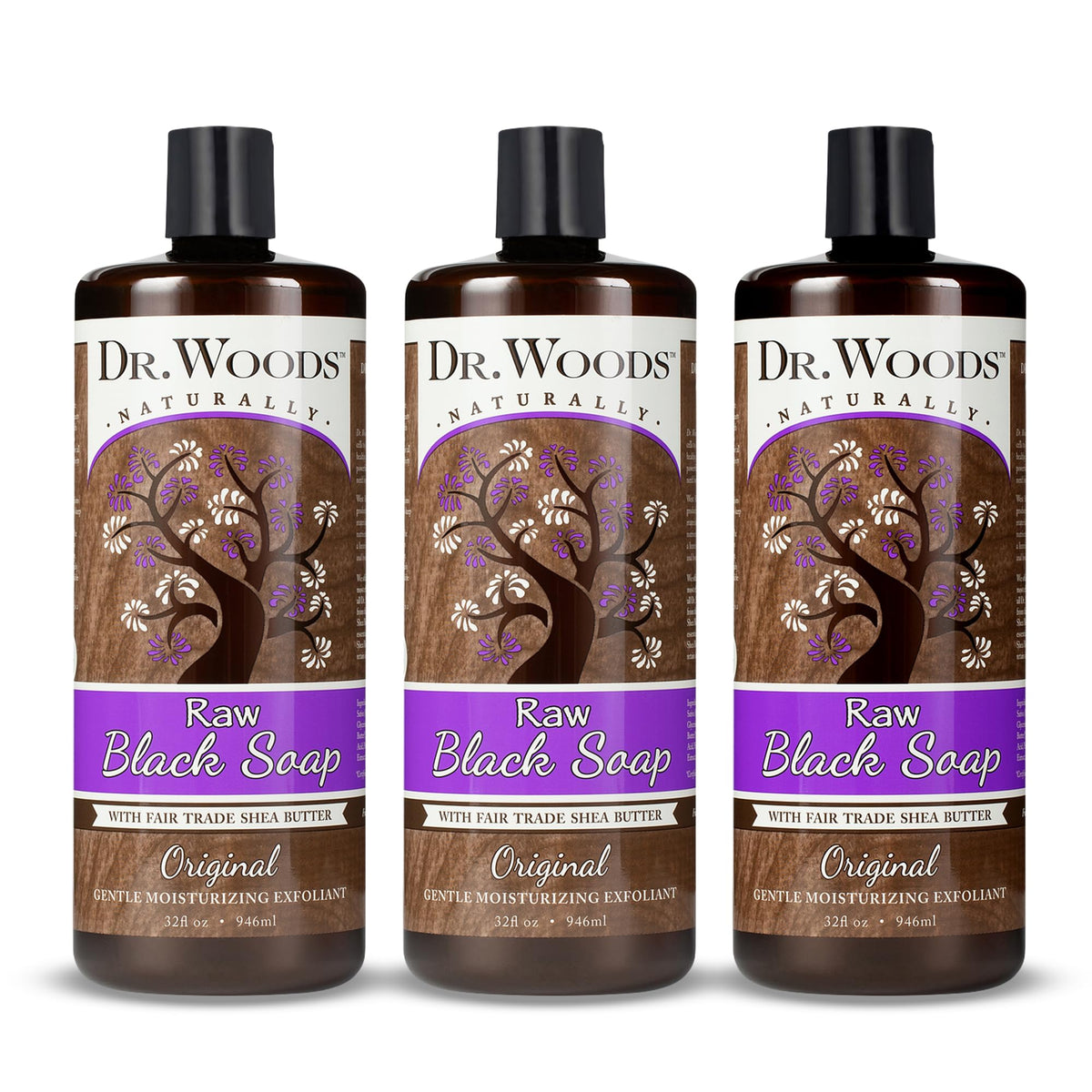 Dr. Woods Savon noir africain en bouteille, hydratant et revitalisant pour visage et corps.