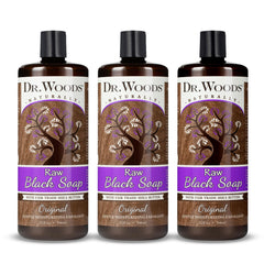 Dr. Woods Savon noir africain en bouteille, hydratant et revitalisant pour visage et corps.