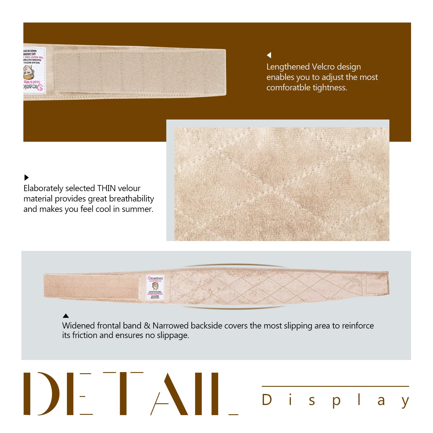 Dreamlover bande grip perruque couleur peau attache reglable, ajustement personnalisé.