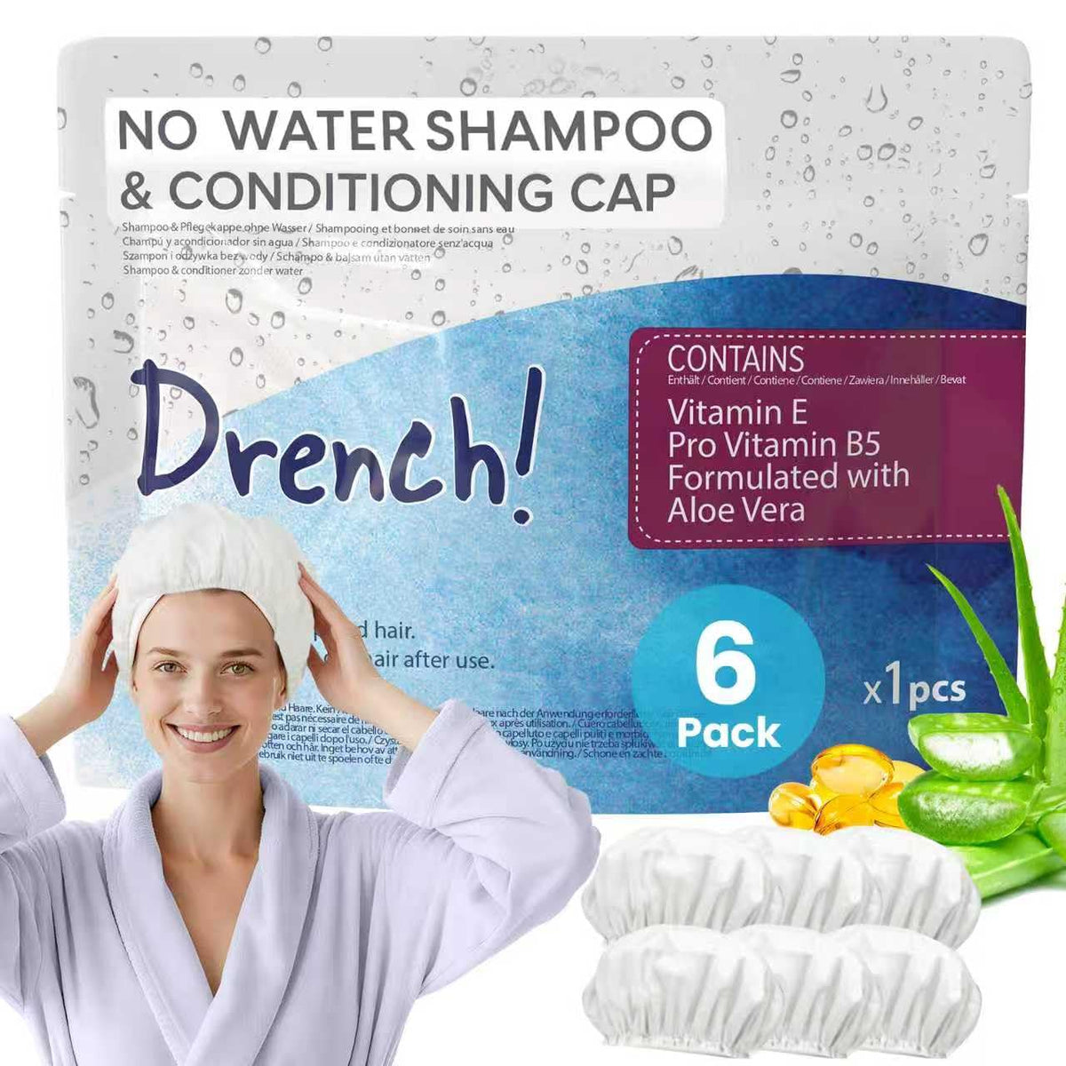 Drench! Medical cap-shampoing lavage sans eau prêt à l'emploi.