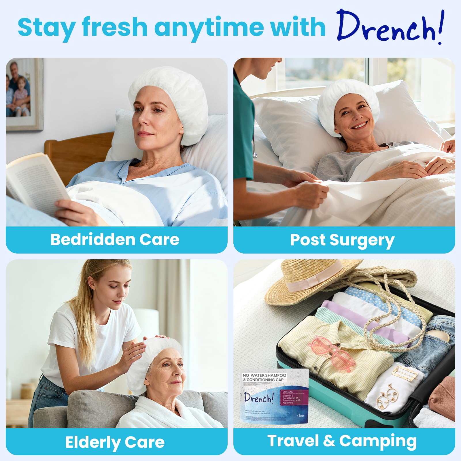 Drench! Medical cap-shampoing Utilisation rapide pour réconfort quotidien.