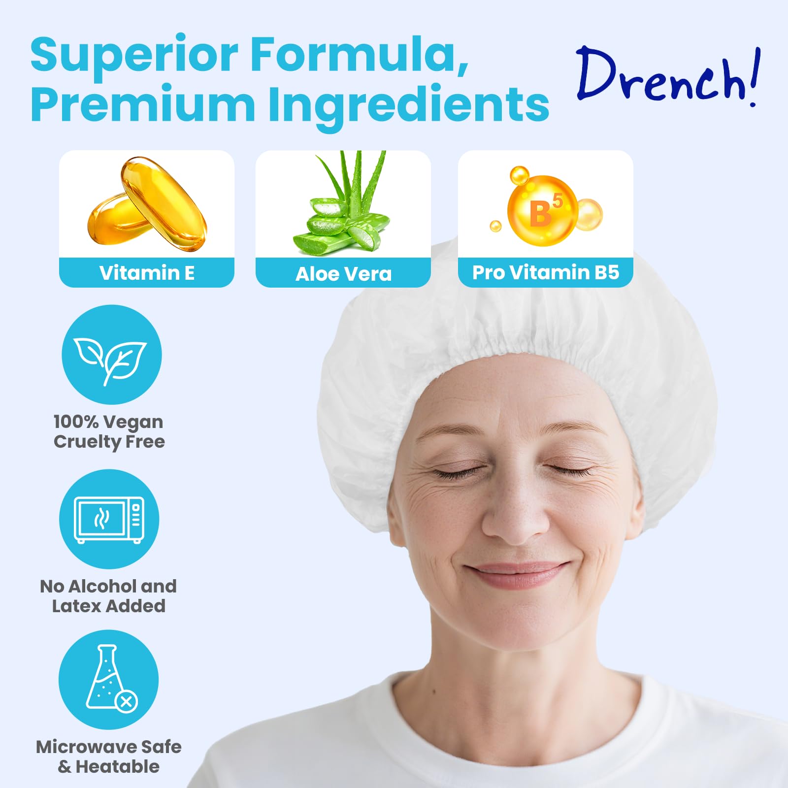 Drench! Medical cap-shampoing Vitamine E pour soin capillaire léger.