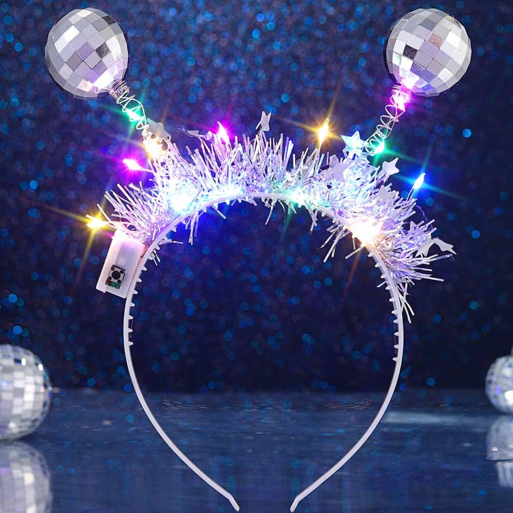 DRESBE serre-tête lumineux Alien argent, parfait pour cosplays nocturnes et photos lumineuses.