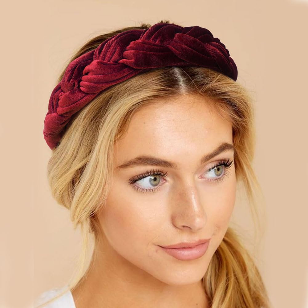 Bandeau velours tressé DRESHOW bleu, design croisé tendance pour sorties