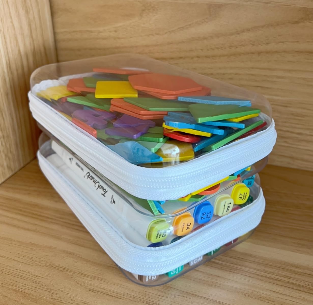 Dressica organiseur transparent avec zip, prévention des pertes et changements rapides.