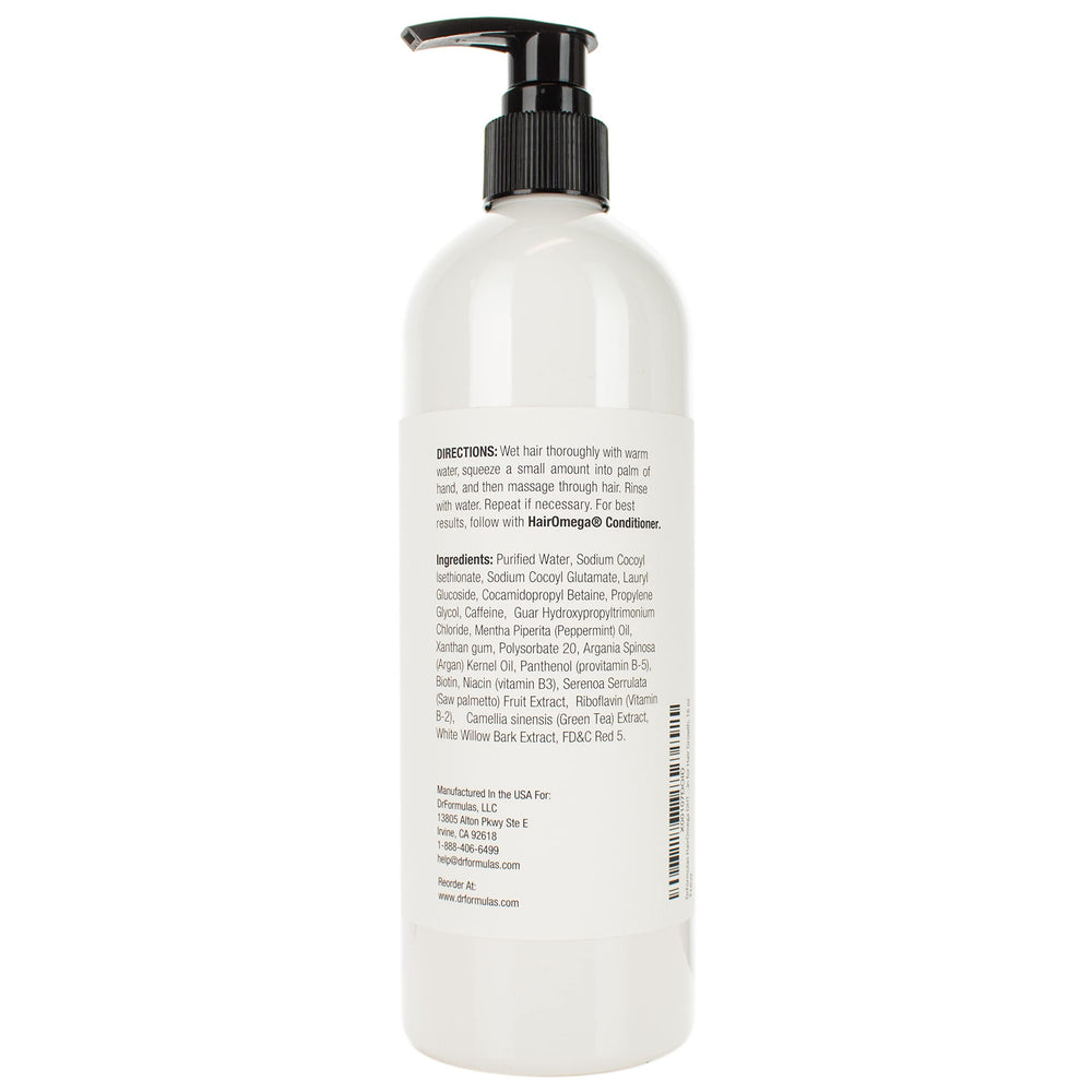 DrFormulas HairOmega DHT Blocker Shampoing — bouteille menthe, sensation de fraîcheur et nettoyage en douceur.