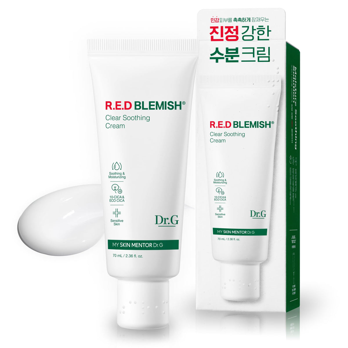 DrG crème apaisante pour imperfections du visage, bouteille de 70ml.