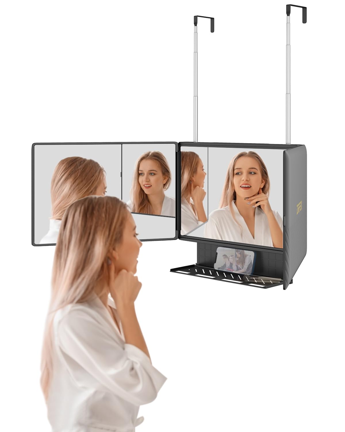 Dripex miroir 3 volets avec étagère, rangement pratique.