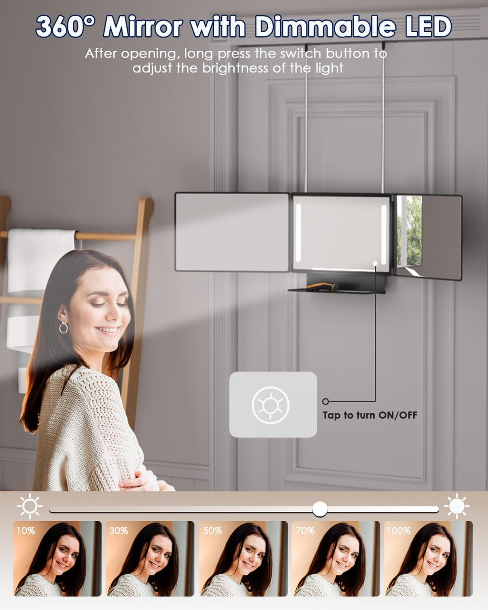 Miroir Dripex crochets ajustables en hauteur, pose ergonomique