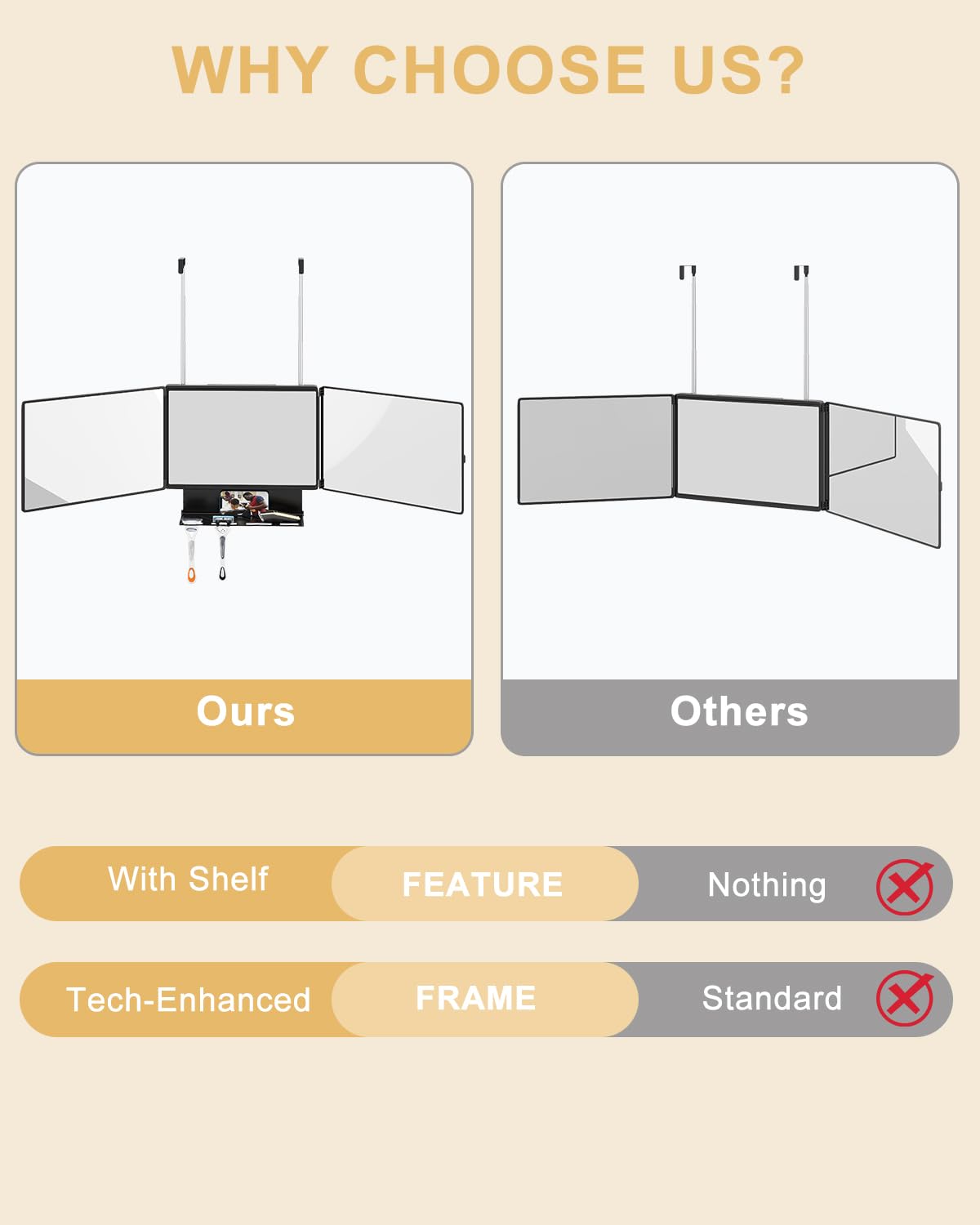 Dripex miroir crochets réglables en hauteur, utilisation ergonomique.