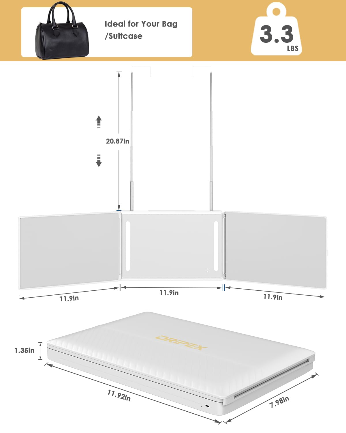LED multicolores du miroir Dripex pour un éclairage clair et précis.