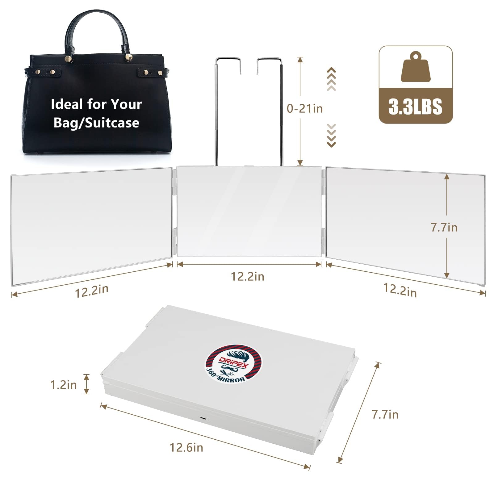 Miroir Dripex avec logo coloré résistant aux rayures pour un style durable.