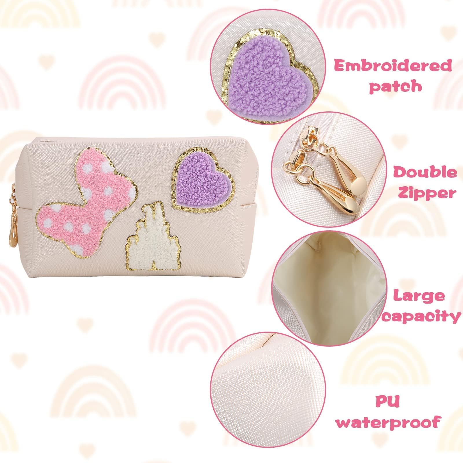 Dripykiaa Preppy Patch pochette en PU imperméable, facile à nettoyer.