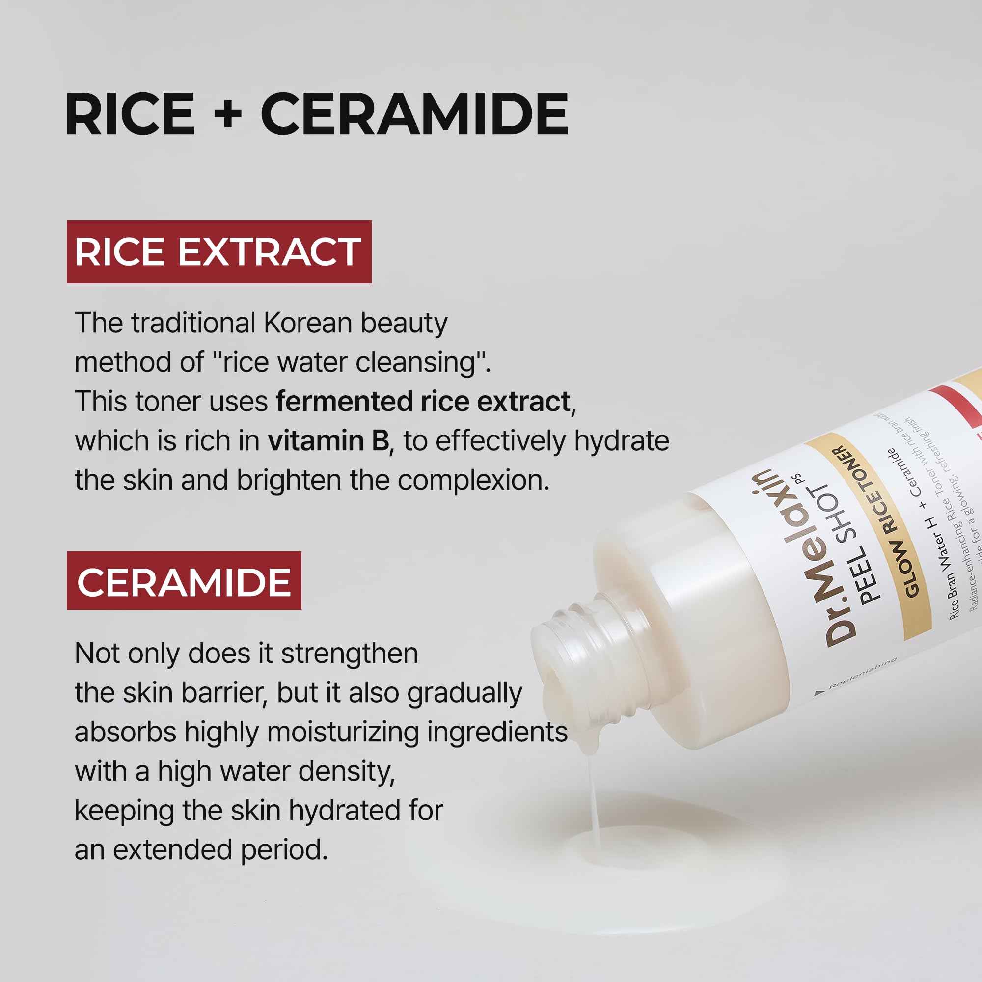 Dr.Melaxin tonique riz ceramides denses renforcent la barrière cutanée.