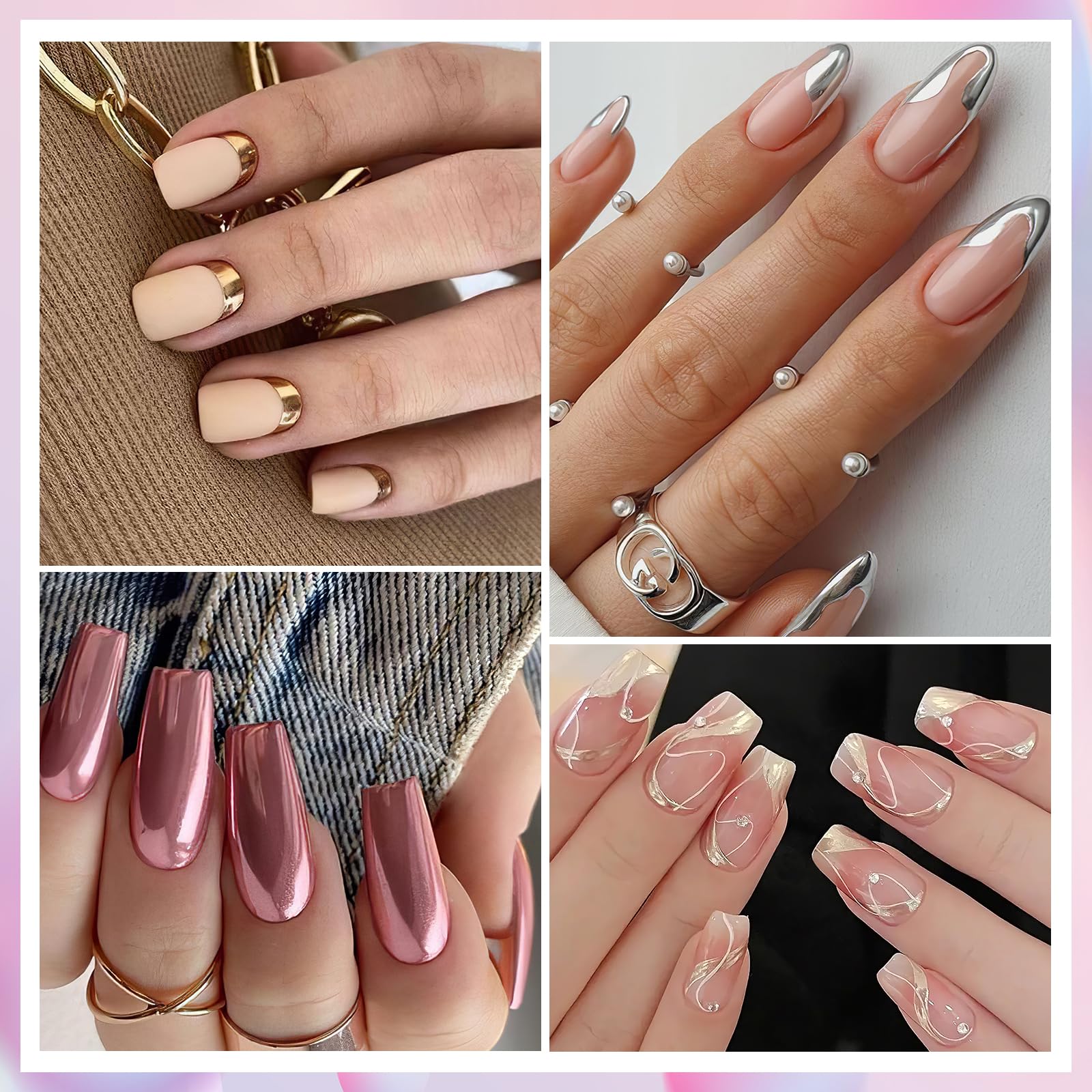 DRMODE poudre chrome argent sur ongles pour look métallique chic
