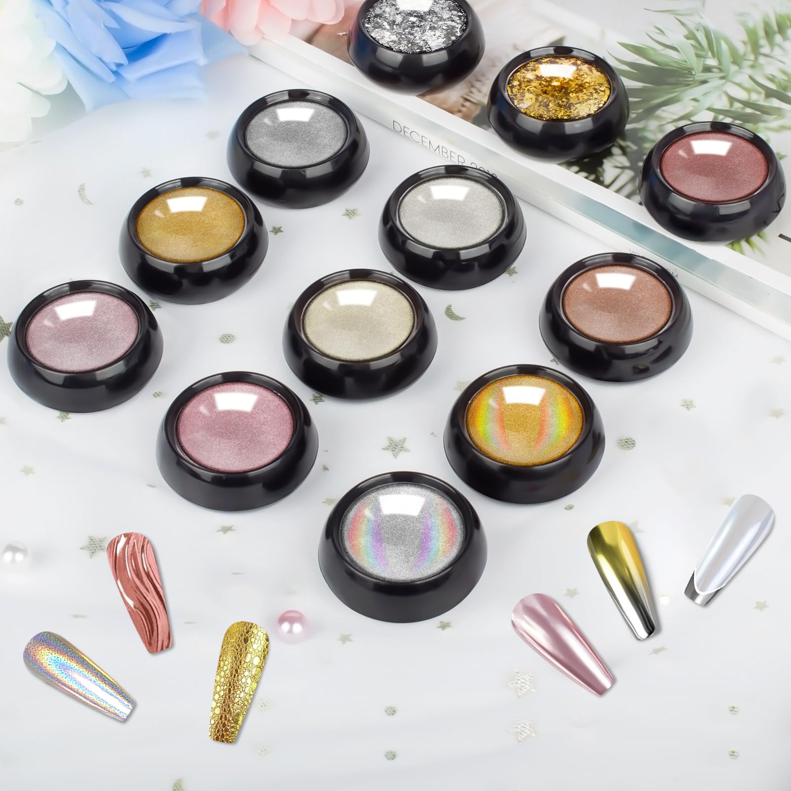 DRMODE poudre chrome holographique or sur ongles effet multicolore