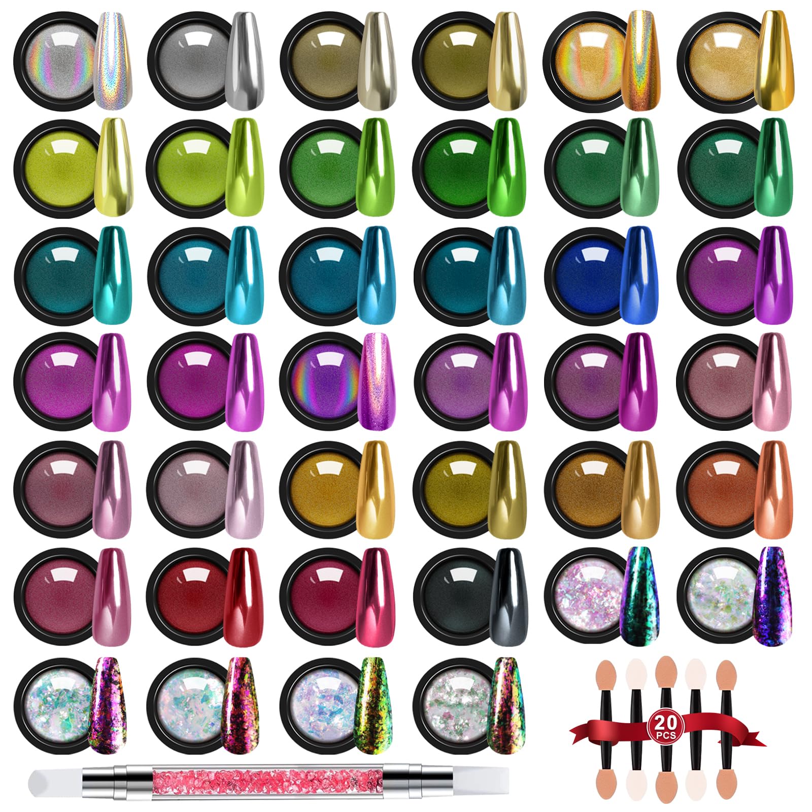 DRMODE poudre chrome miroir 40 couleurs : effet métallique durable sur les ongles