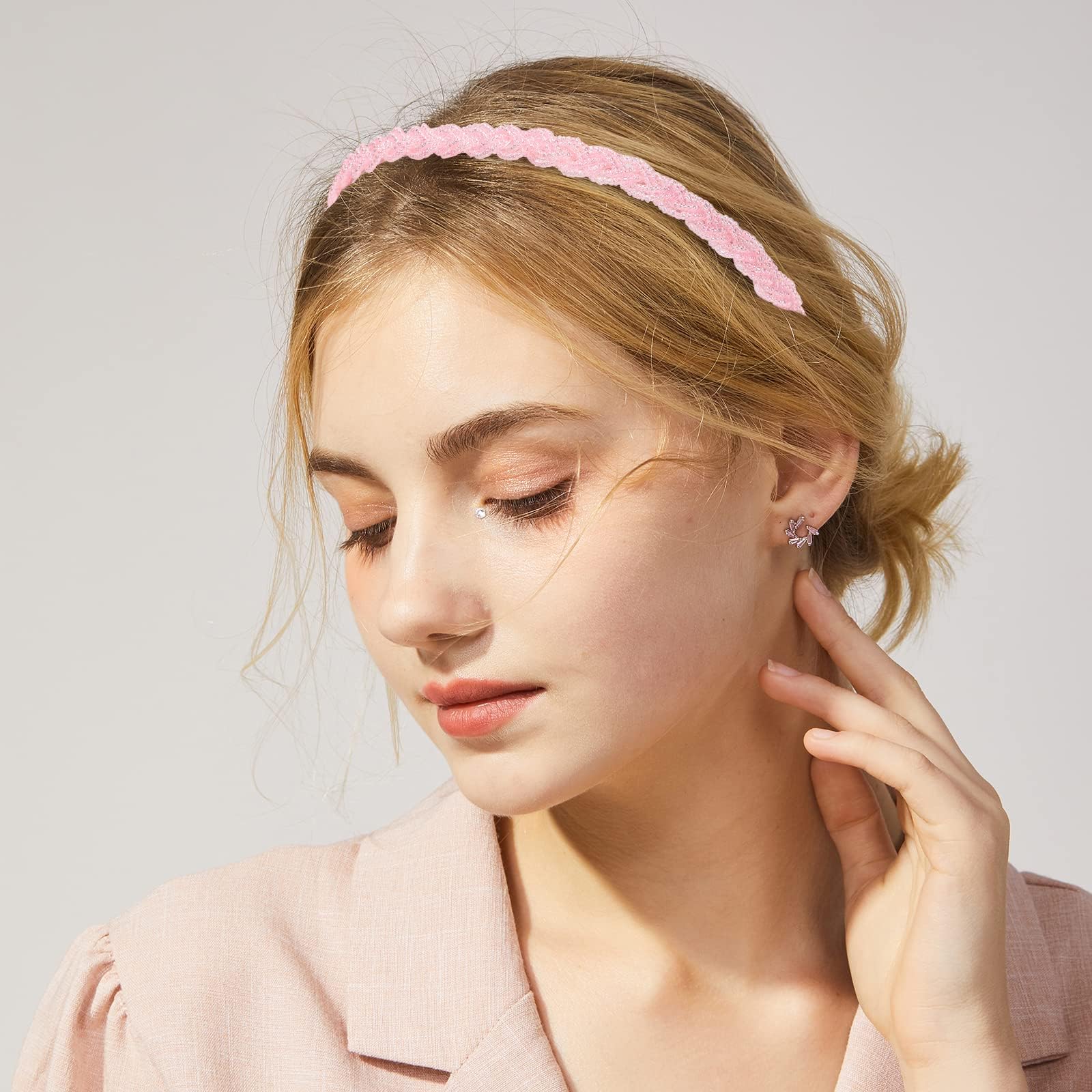 Drnytunk bandeau doux rose, convient à toutes les coiffures.