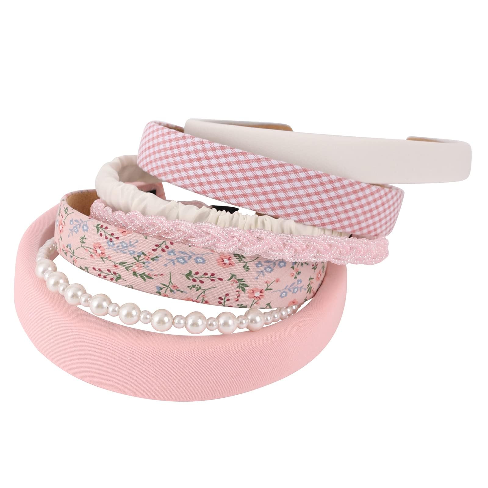 Drnytunk bandeau perle florale rose, accessoire chic et confortable.