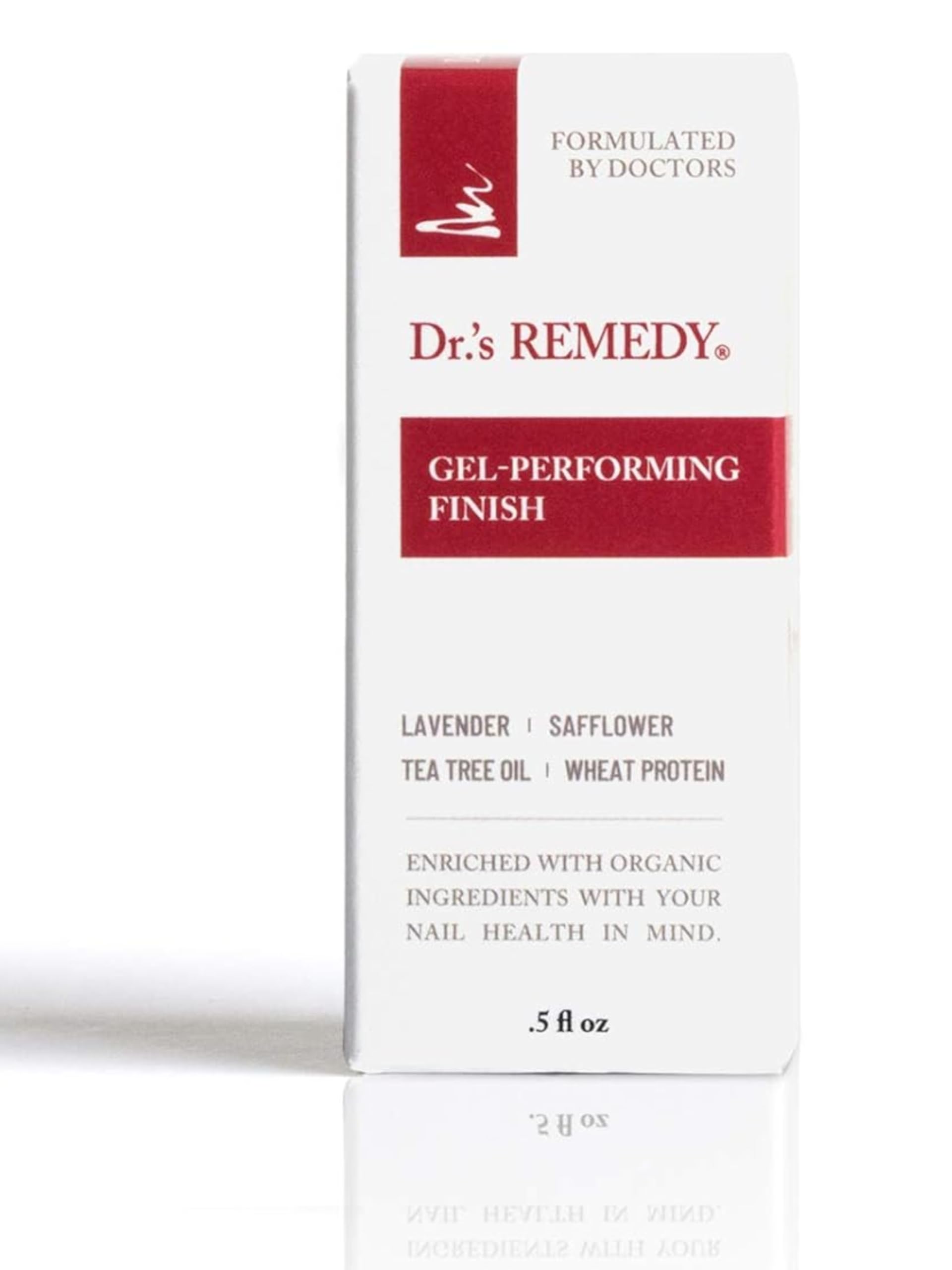 Dr.'s Remedy Calming Clear sur les ongles, brillance et tenue visibles.