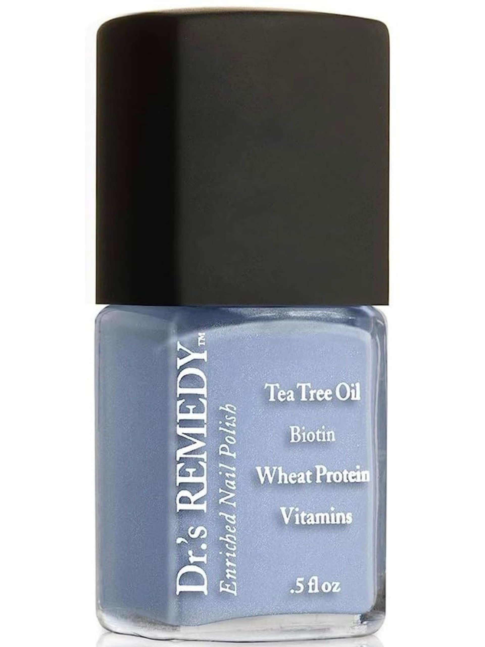 Dr. Remedy Enriched Nail Polish bottle front in Periwinkle, 24-free formula.