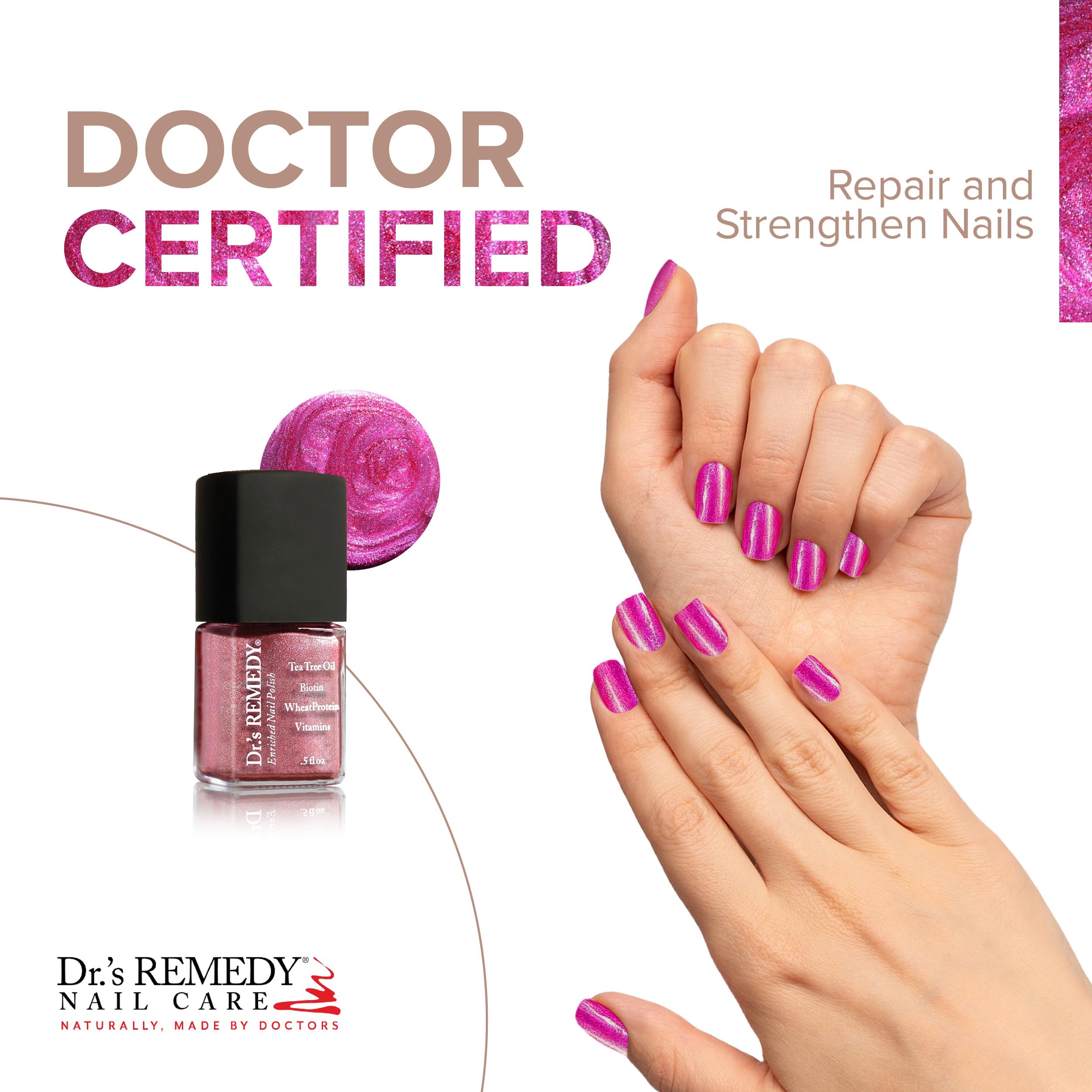 Dr.’s Remedy Enriched Nail Polish Reflective Rose brush demonstrates smooth application