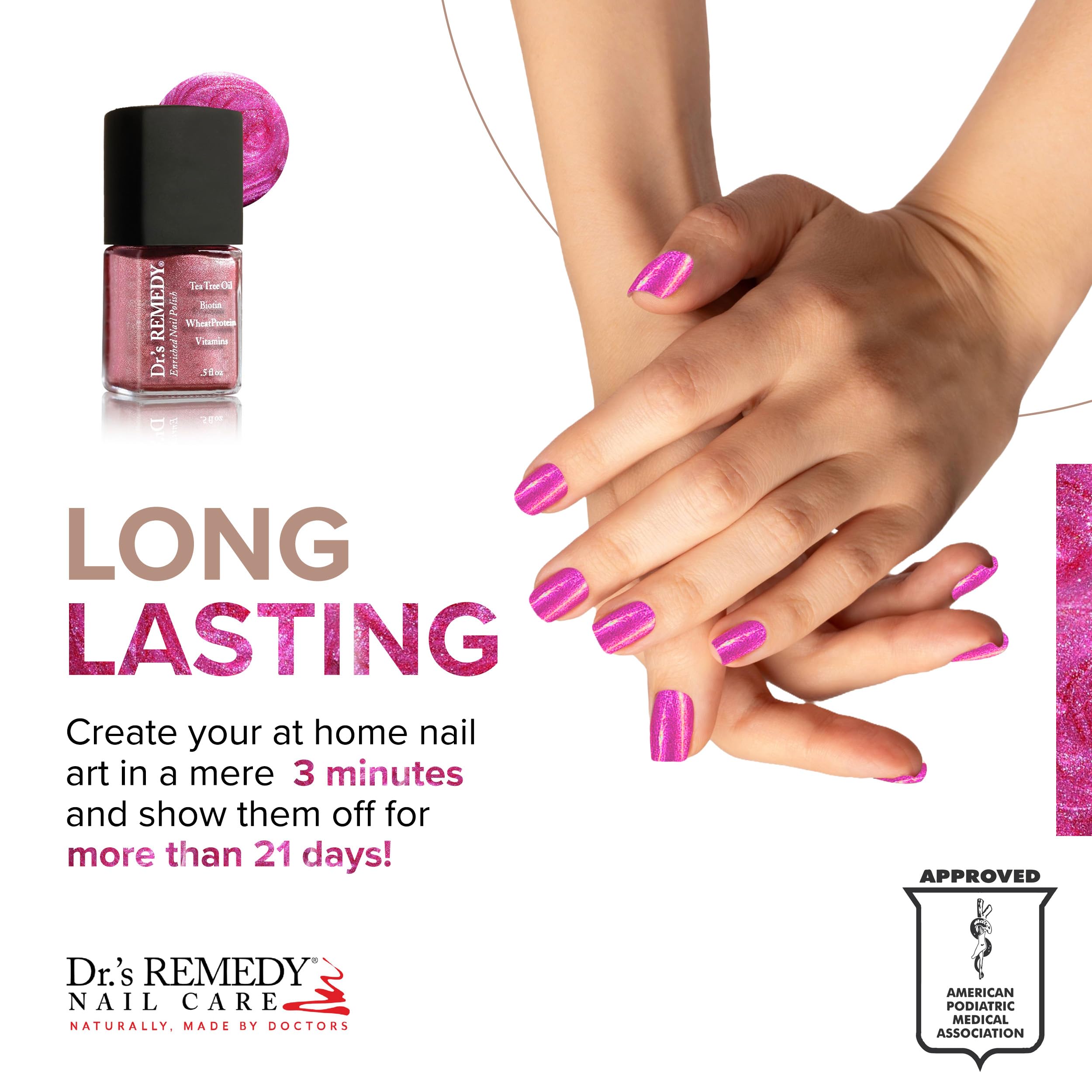 Dr.’s Remedy Enriched Nail Polish Reflective Rose cap highlights premium packaging