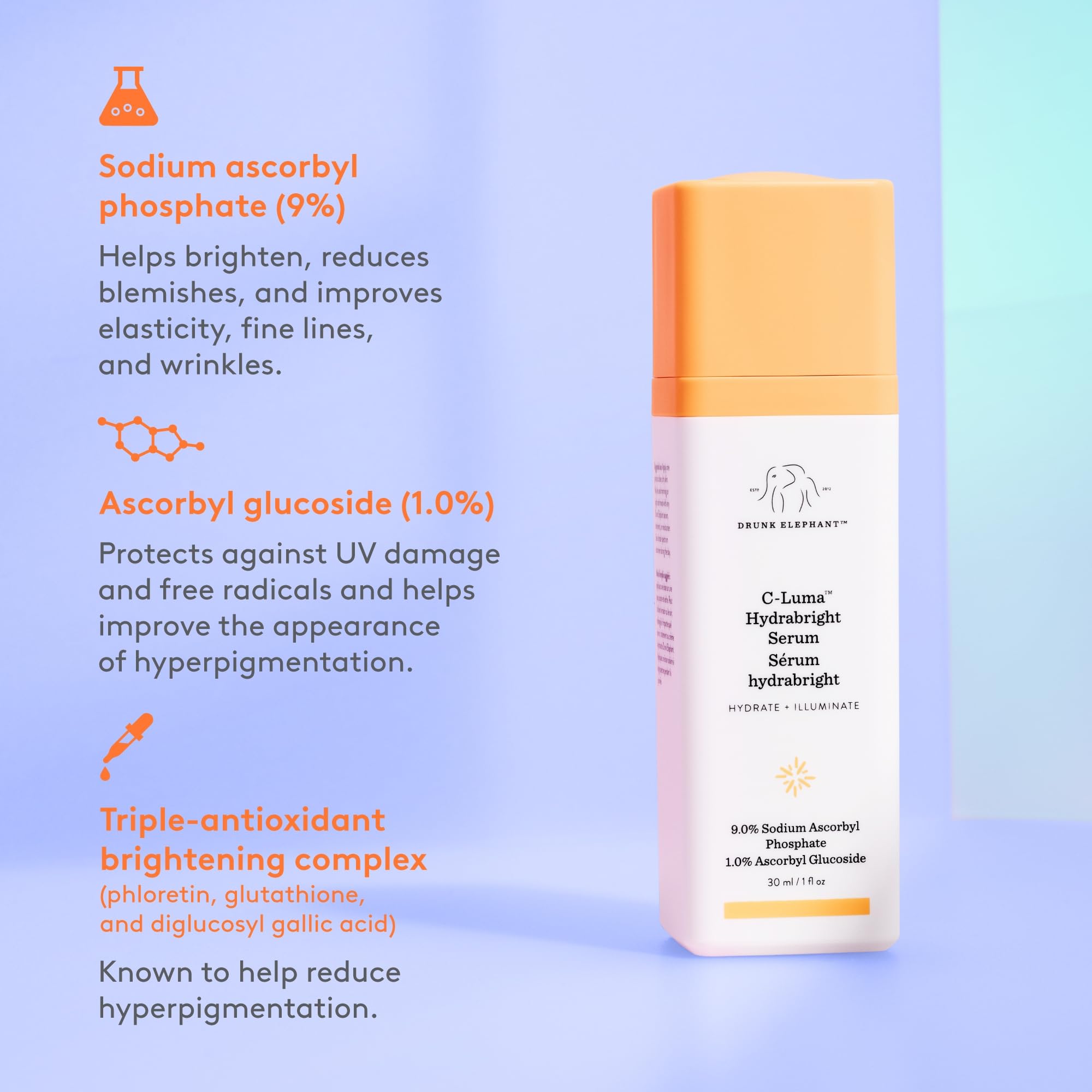 Ingrédients B-Goldi et niacinamide clarifient et hydratent la peau.