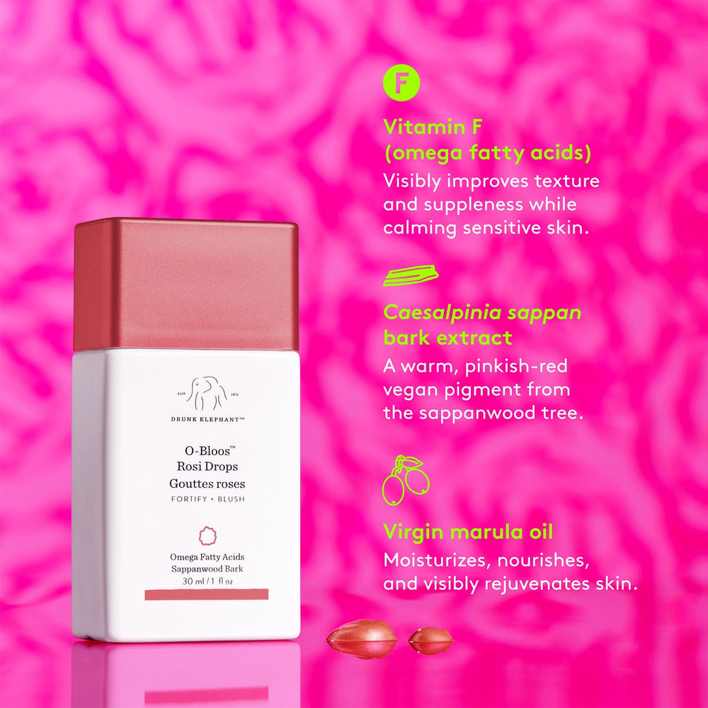 Drunk Elephant O-Bloos Rosi Drops – Couleur rosée qui peut sublimer le teint sans parfum.
