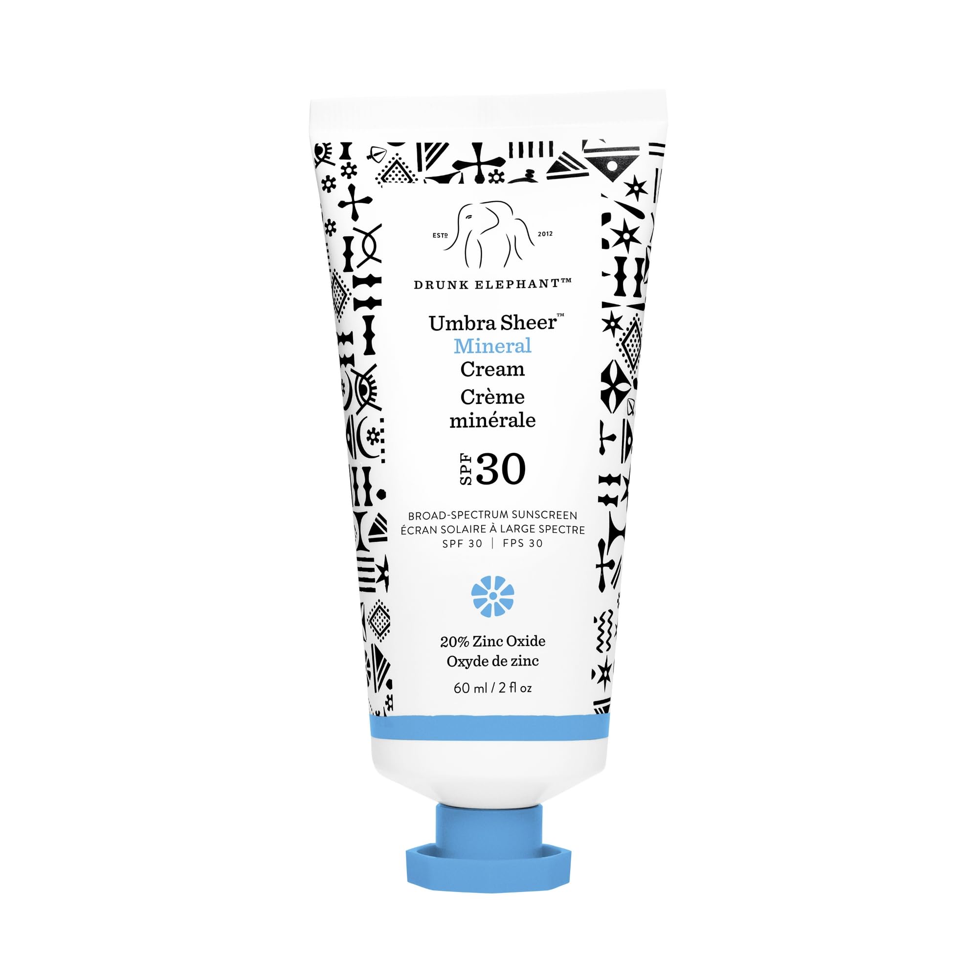 Drunk Elephant Umbra Sheer SPF30, bouteille élégante, protection minérale légère pour le visage.