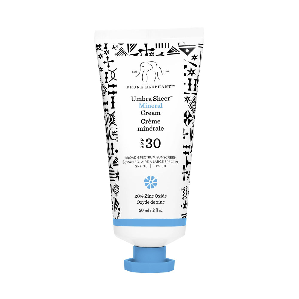 Drunk Elephant Umbra Sheer SPF30, bouteille élégante, protection minérale légère pour le visage.