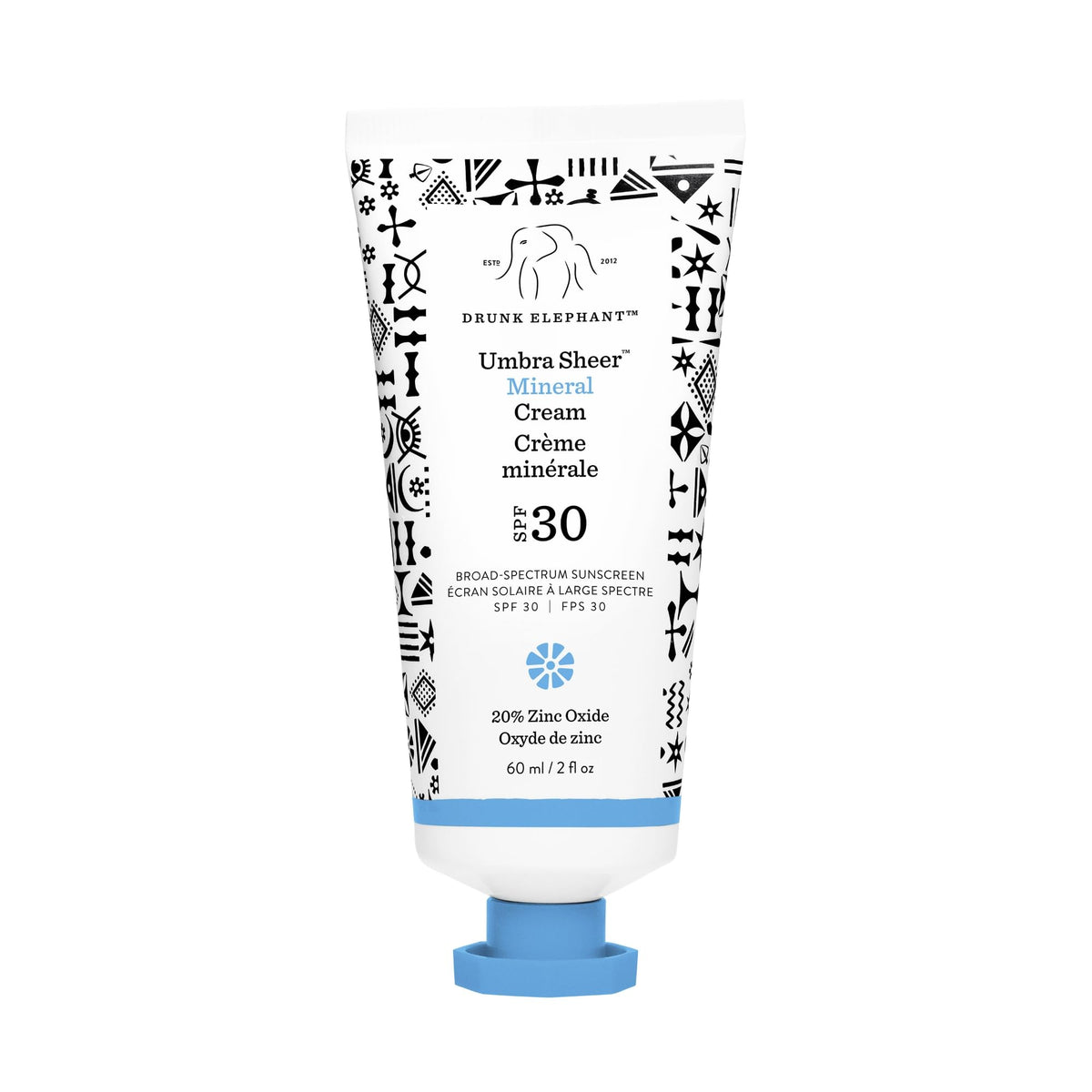 Drunk Elephant Umbra Sheer SPF30, bouteille élégante, protection minérale légère pour le visage.