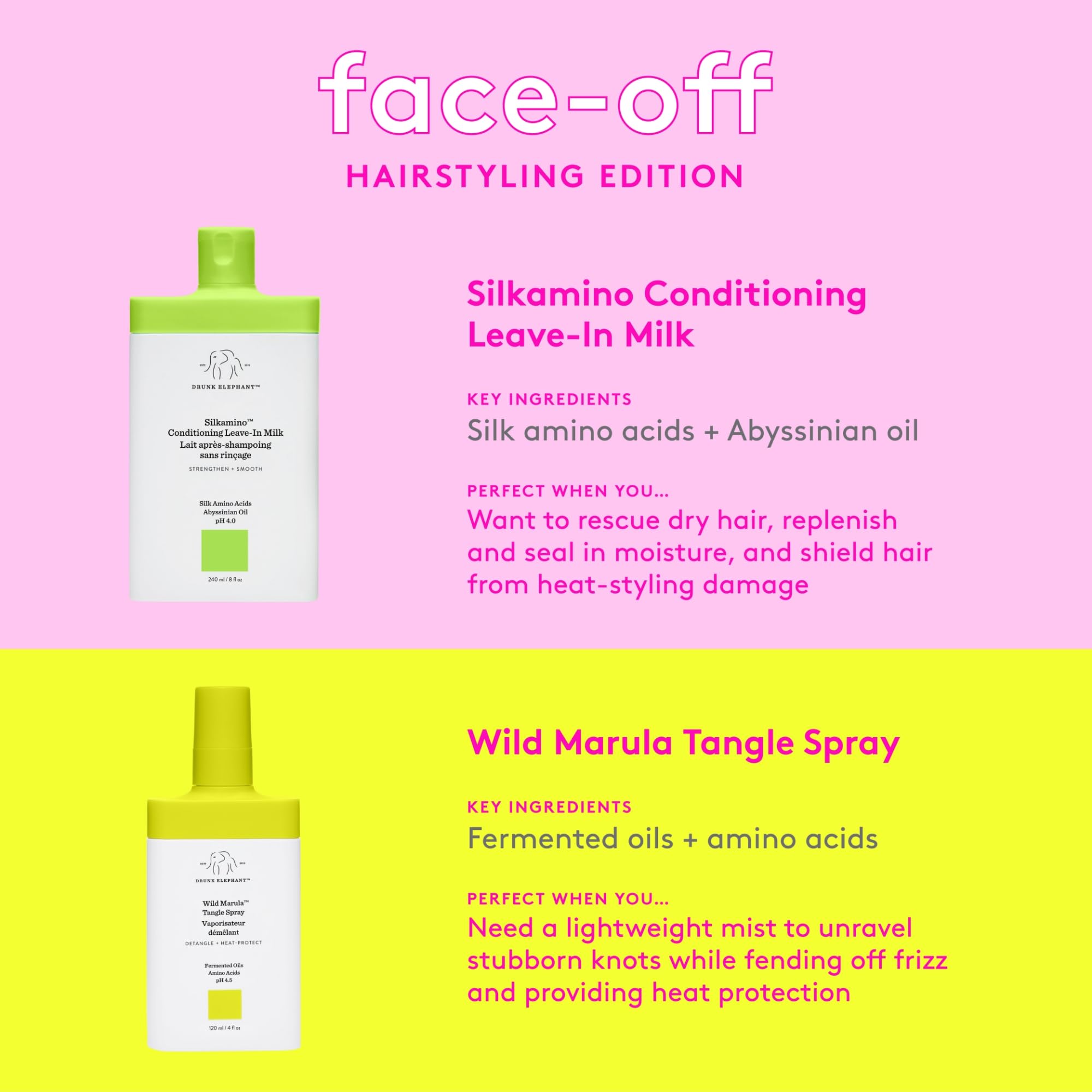 Drunk Elephant Wild Marula Tangle Spray – emballage élégant et parfum discret.