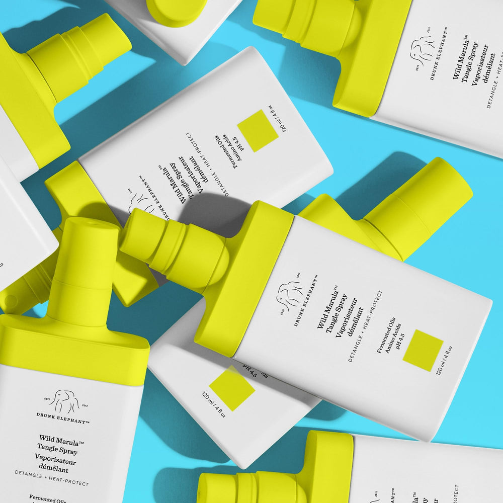 Drunk Elephant Wild Marula Tangle Spray – sans rinçage et protection chaleur légère.