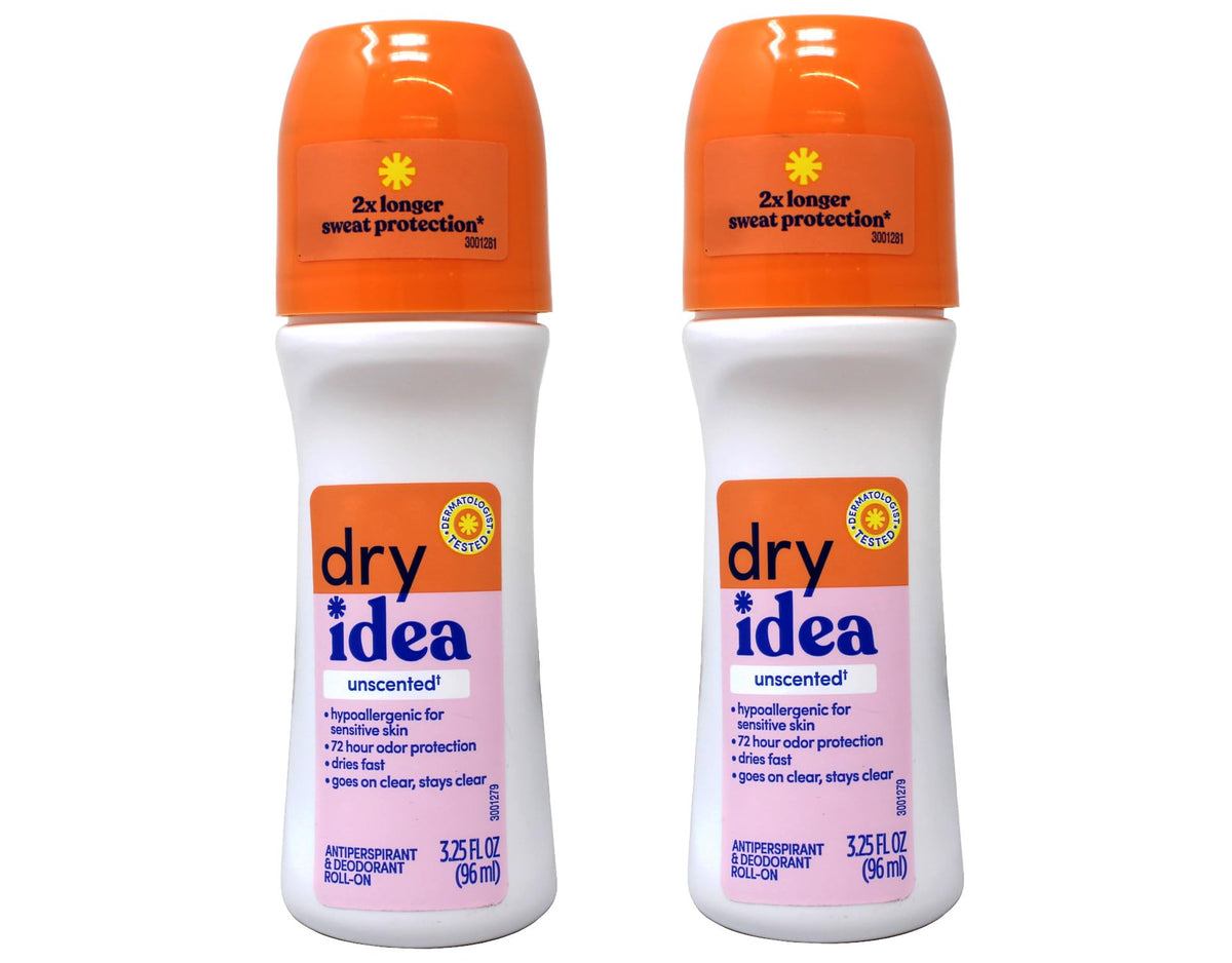 Dry Idea Roll-On Sans Parfum — bouteille compacte prête à l’emploi et discrète.
