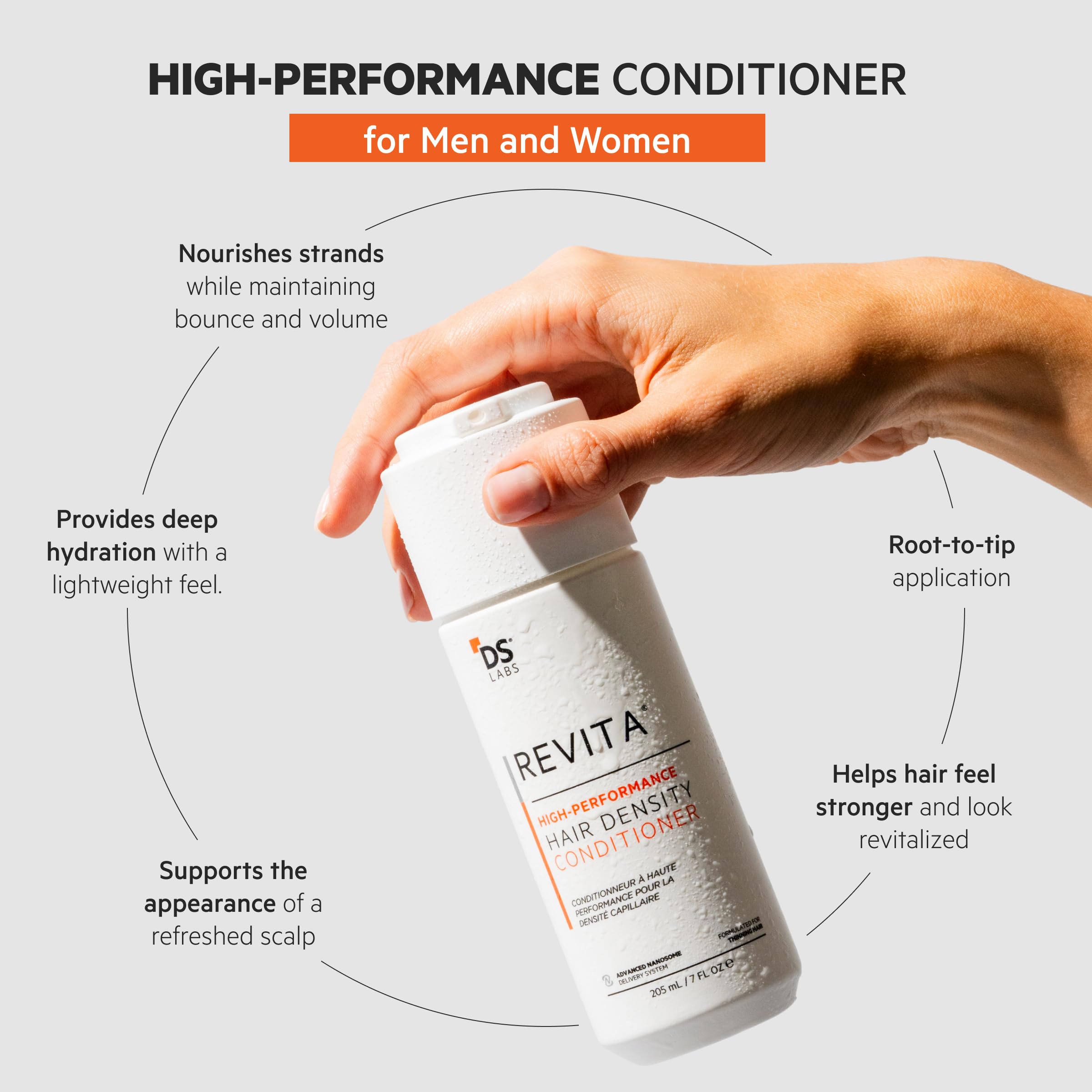 Revita Conditioner DS Laboratories, texture crème, cheveux plus souples et faciles à démêler.