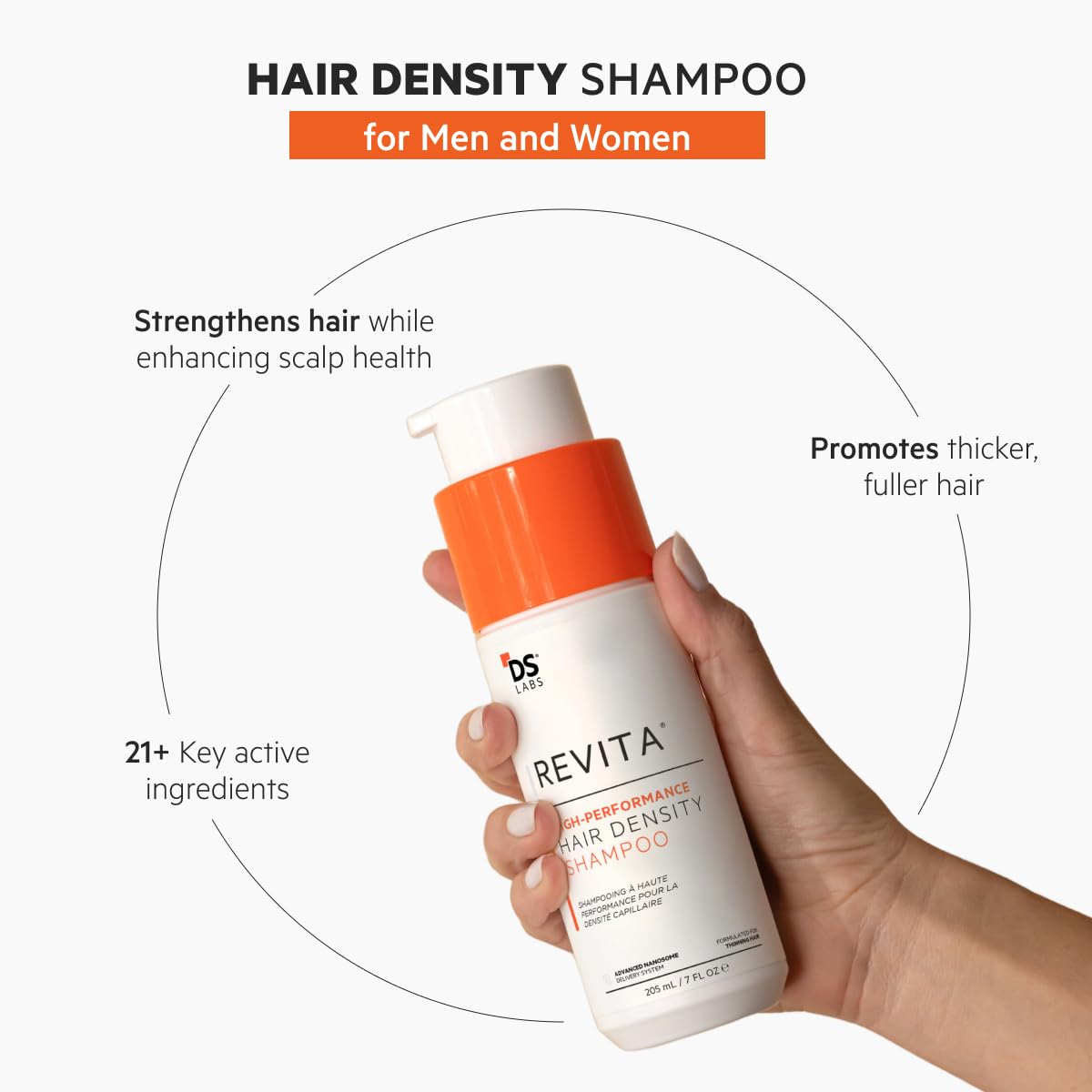 Shampoing Revita DS Laboratories, formule sans sulfate offrant une sensation légère et sans résidu.