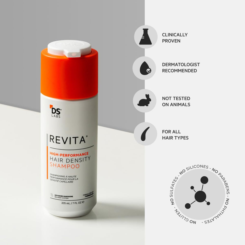 DS Laboratories Revita Shampoo shelf display highlights brand and accessibility.