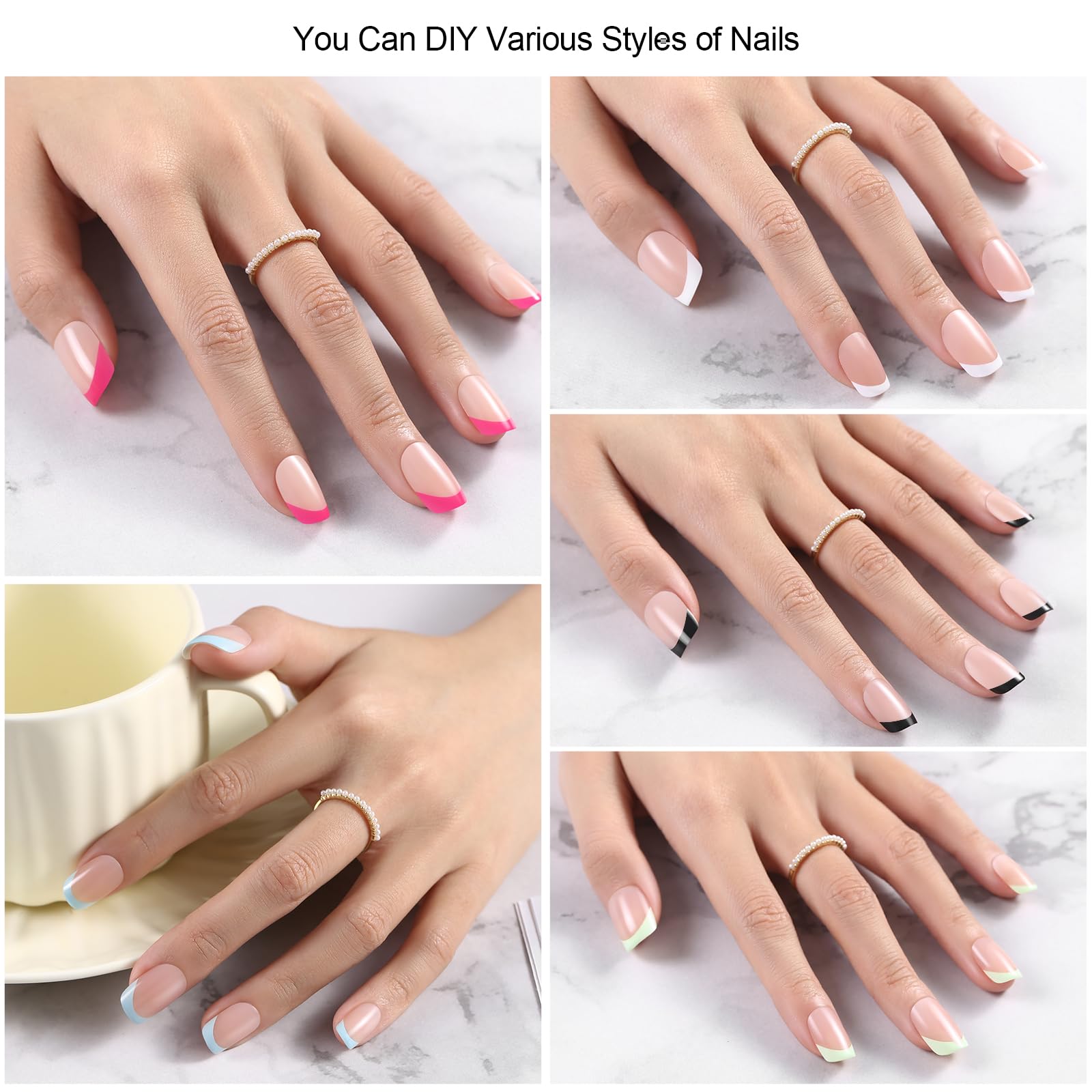 Dsixnails ensemble tailles ongles carré Français, 150 pièces, idéal pour manucure maison précise.