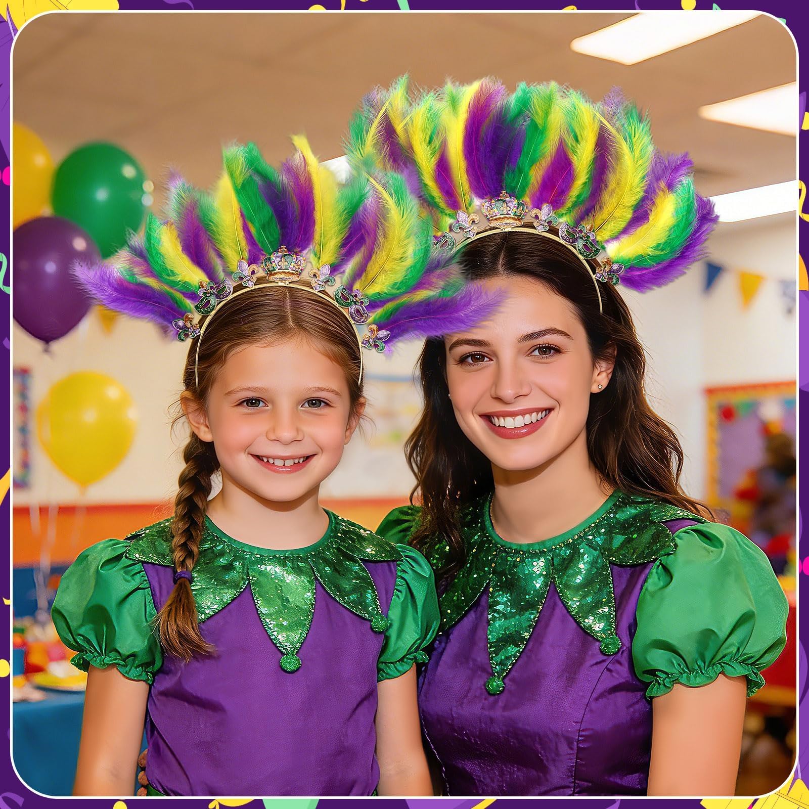 DTOFOOT accessoire tête plume violet-vert-or pour une tenue festive réussie