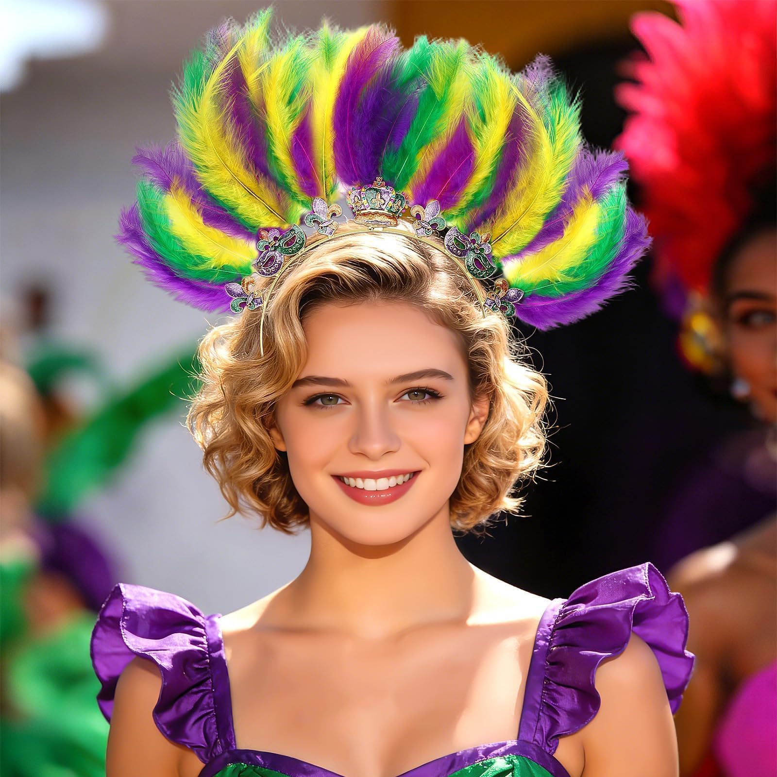 DTOFOOT bandeau de fête plumage riche et strass, pièce maîtresse du costume