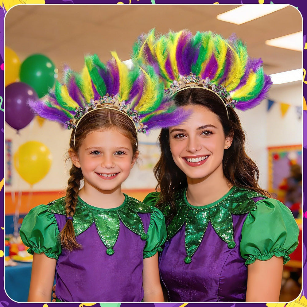 DTOFOOT bandeau festif plumes violet-vert-or, parfait pour parades et fêtes