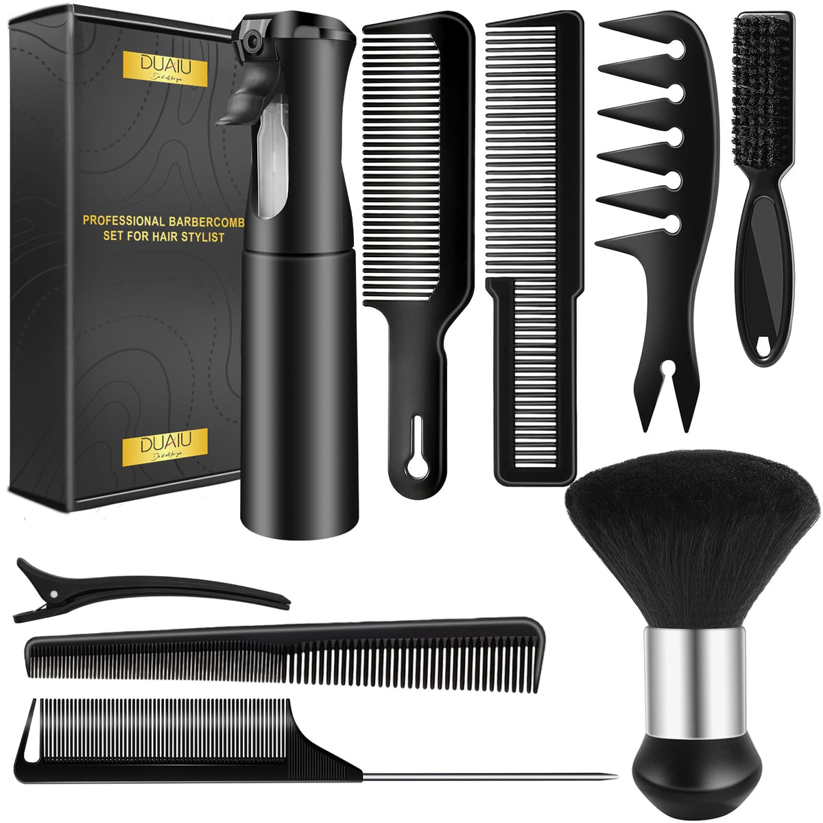 DUAIU ensemble neuf pièces peignes barbier pour coupe précise et coiffage facilité.