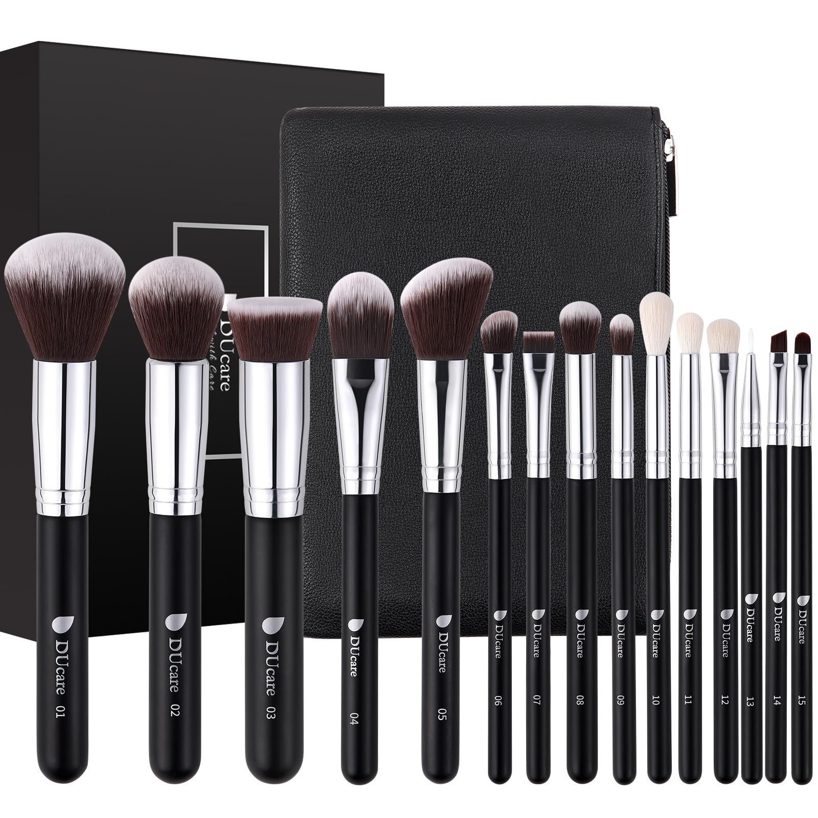 DUcare pinceaux maquillage Noël: ensemble 15 pièces dans un sac pratique pour voyage.