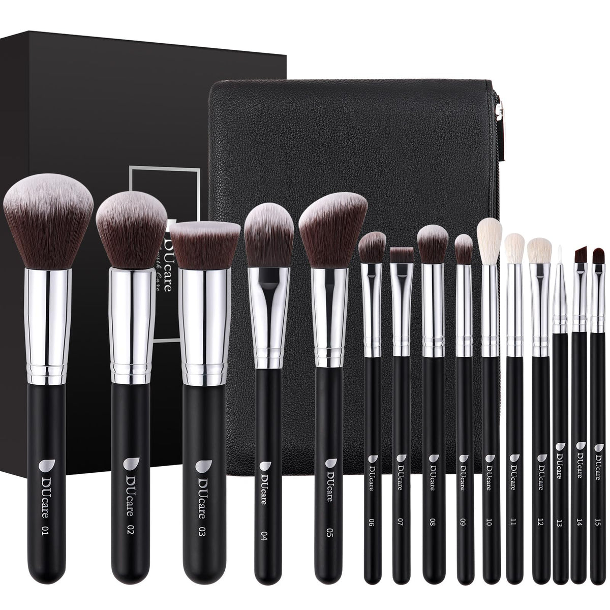 DUcare pinceaux maquillage Noël: ensemble 15 pièces dans un sac pratique pour voyage.