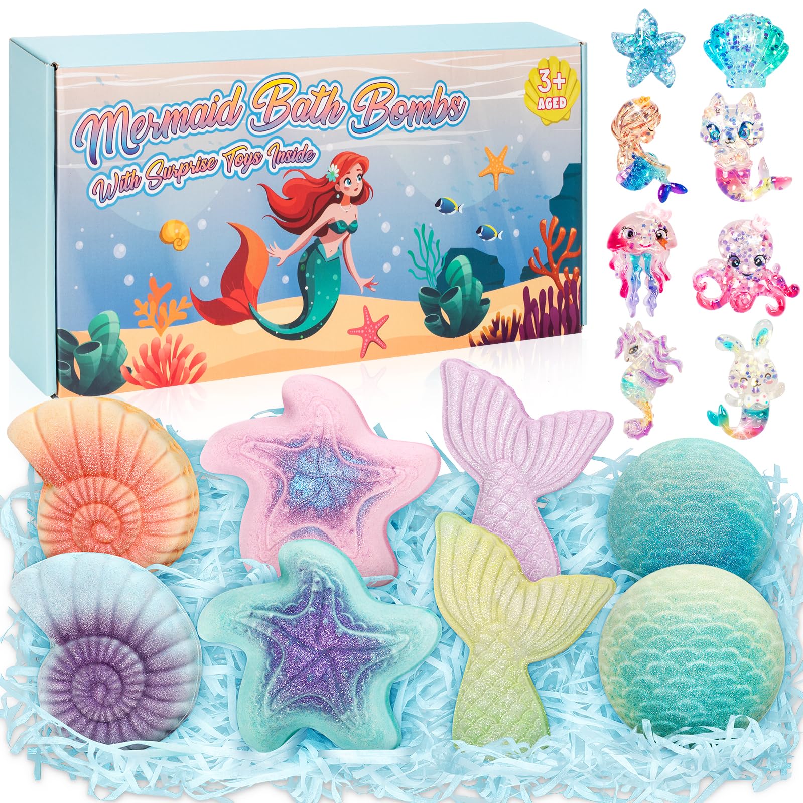 Duchong bombes de bain sirène – ensemble de 8 pièces, cadeau ludique.