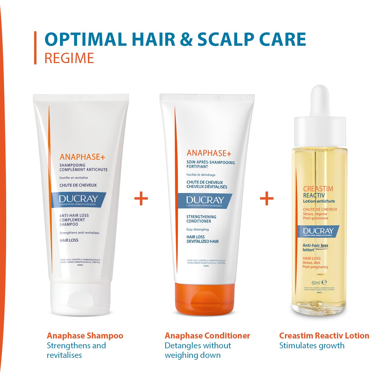 Rituel capillaire avec Ducray Creastim Reactiv pour cheveux fragiles.