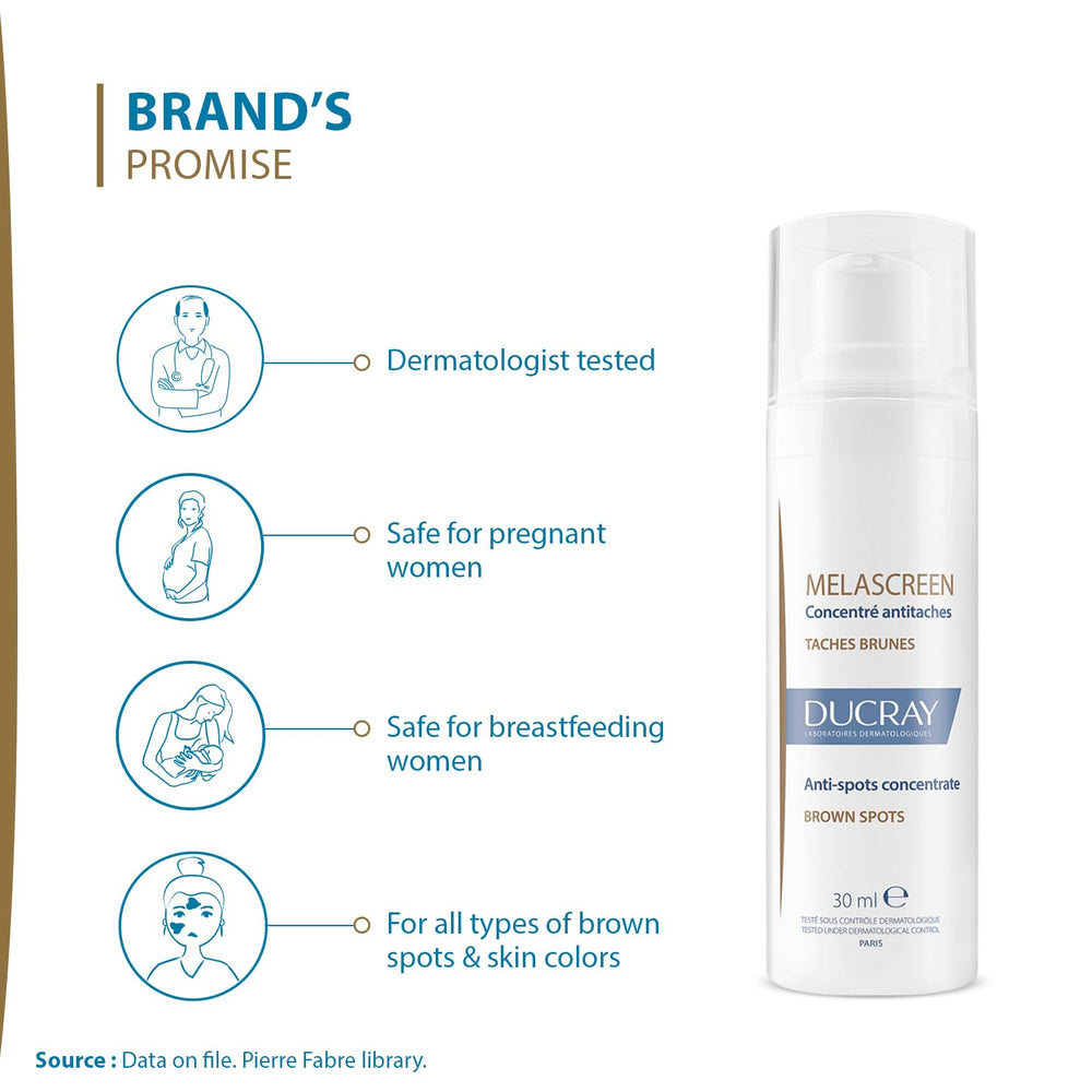 Ducray Melascreen Concentrate: format 30 ml idéal pour voyage et usage prolongé.