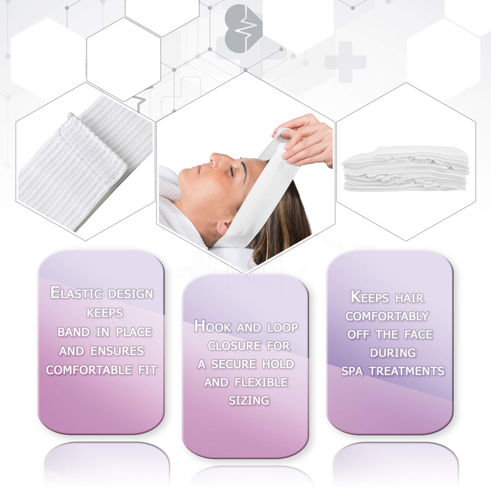 Dukal bandeaux spa jetables blancs, propreté assurée et confort lors des soins du visage.